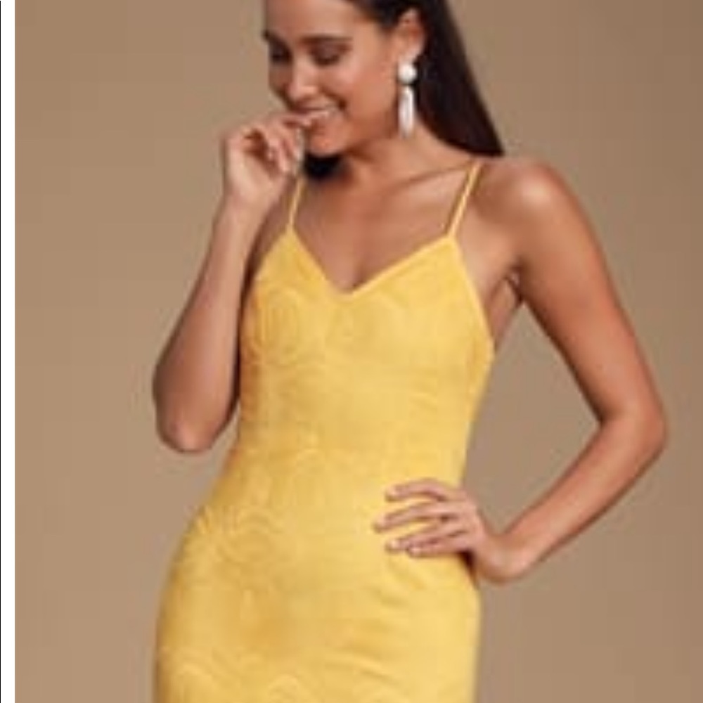 Lulus Shura yellow embroidered sleeveless mini